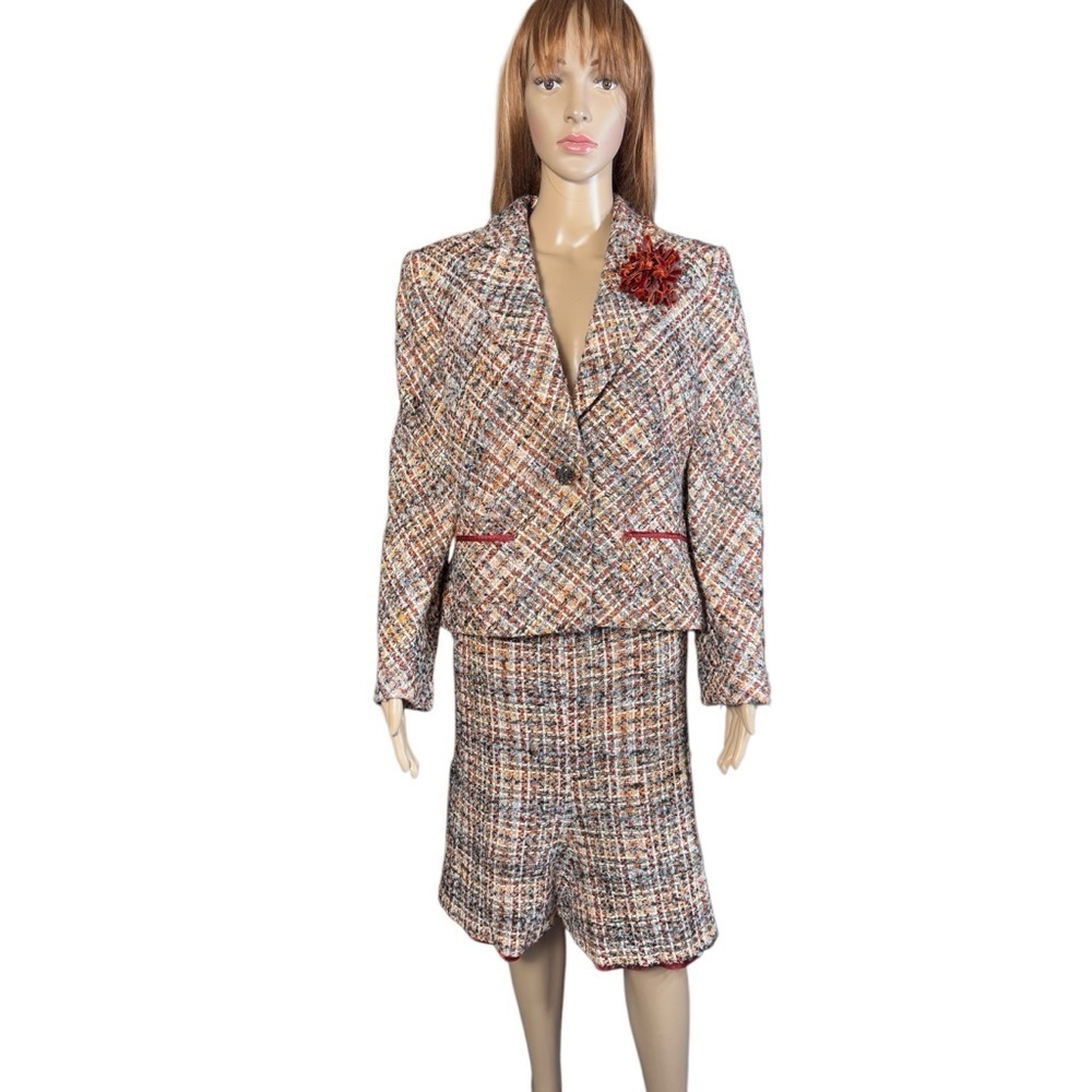NWT New $380 Anne Klein Tweed Wool Blend Blazer Skirt Suit Size 14P